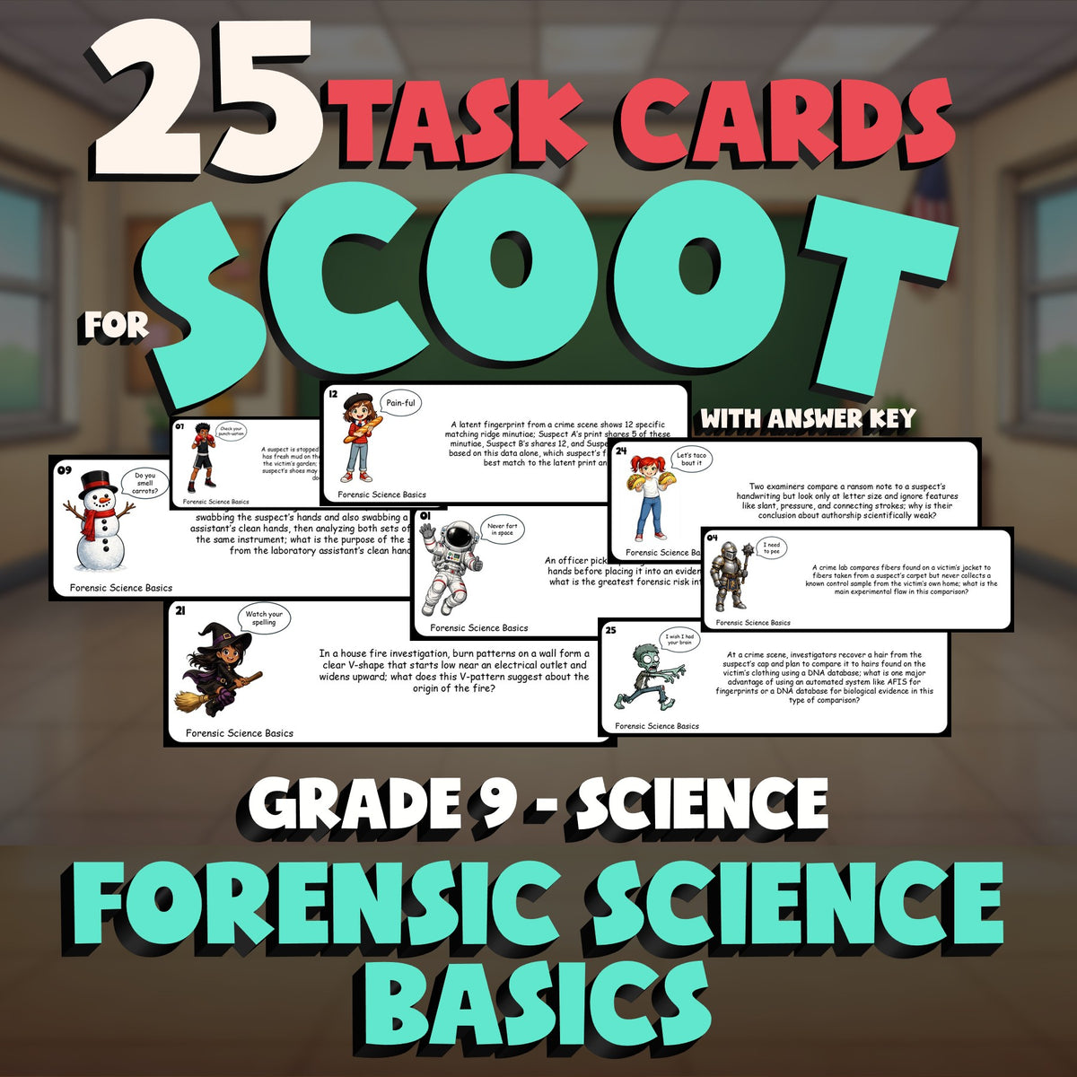 Forensic Science Basics SCOOT TASK CARDS Science Game - No Prep Grade 9 Review