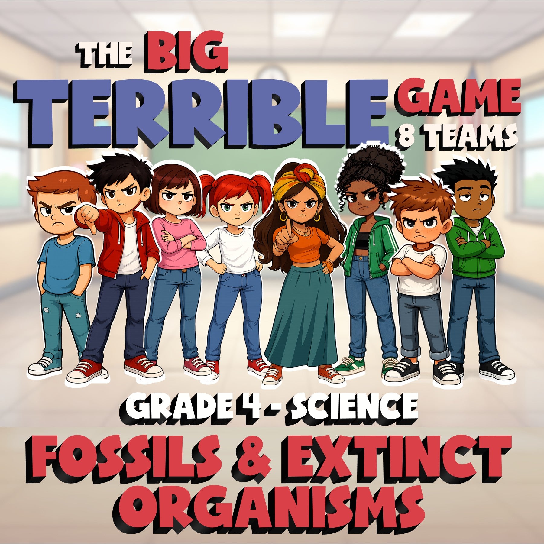 Fossils & Extinct Organisms BIG TERRIBLE GAME - No Prep Grade 4 Science Review