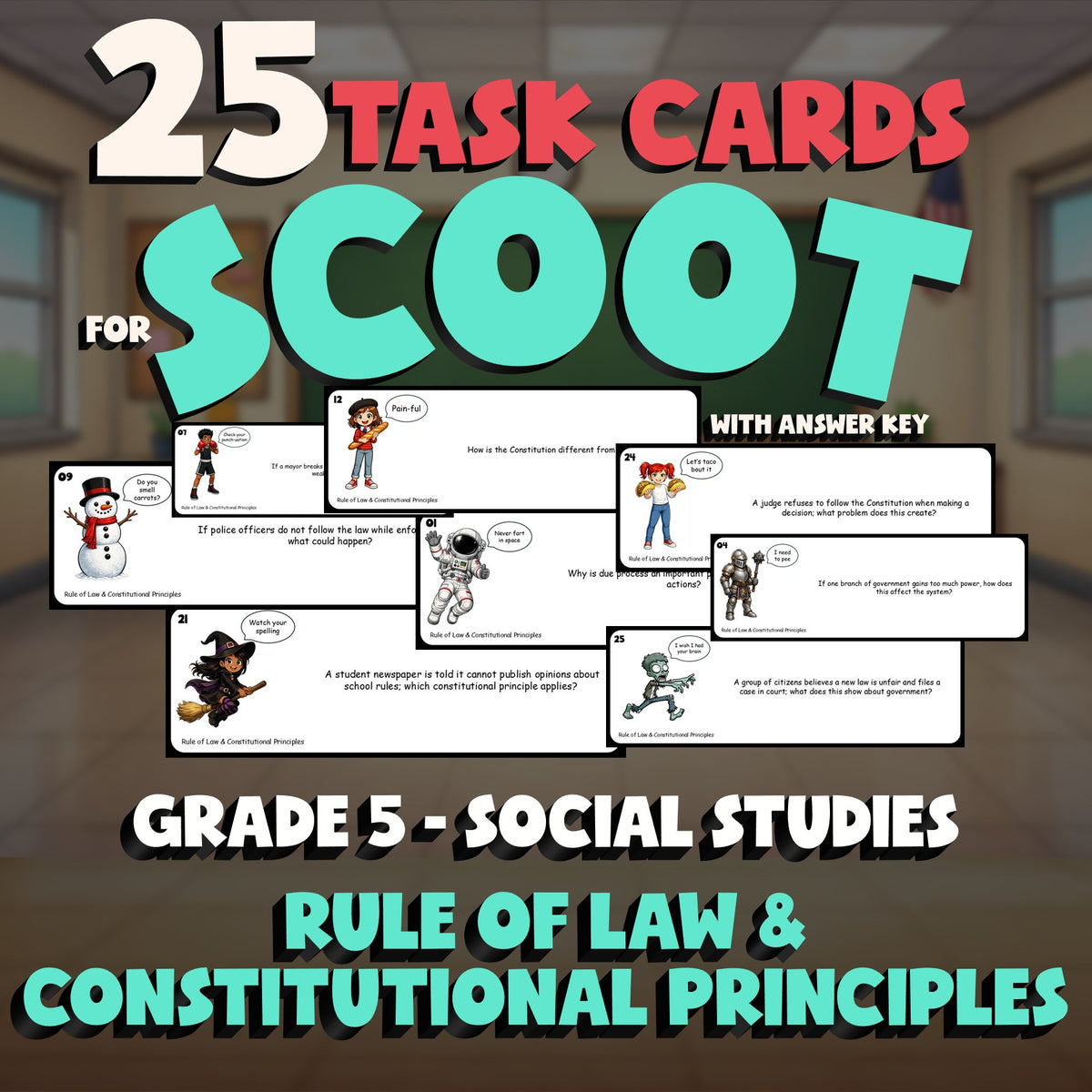 Rule of Law & Constitutional Principles SCOOT TASK CARDS Socials Game - Grade 5