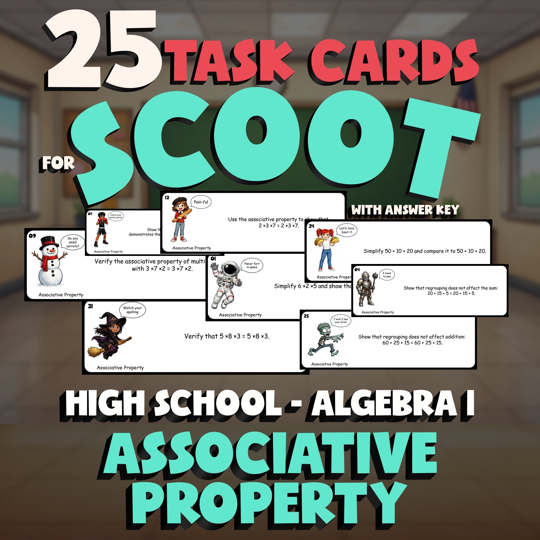 Associative Property SCOOT TASK CARDS Math Game - No Prep Algebra 1 Review
