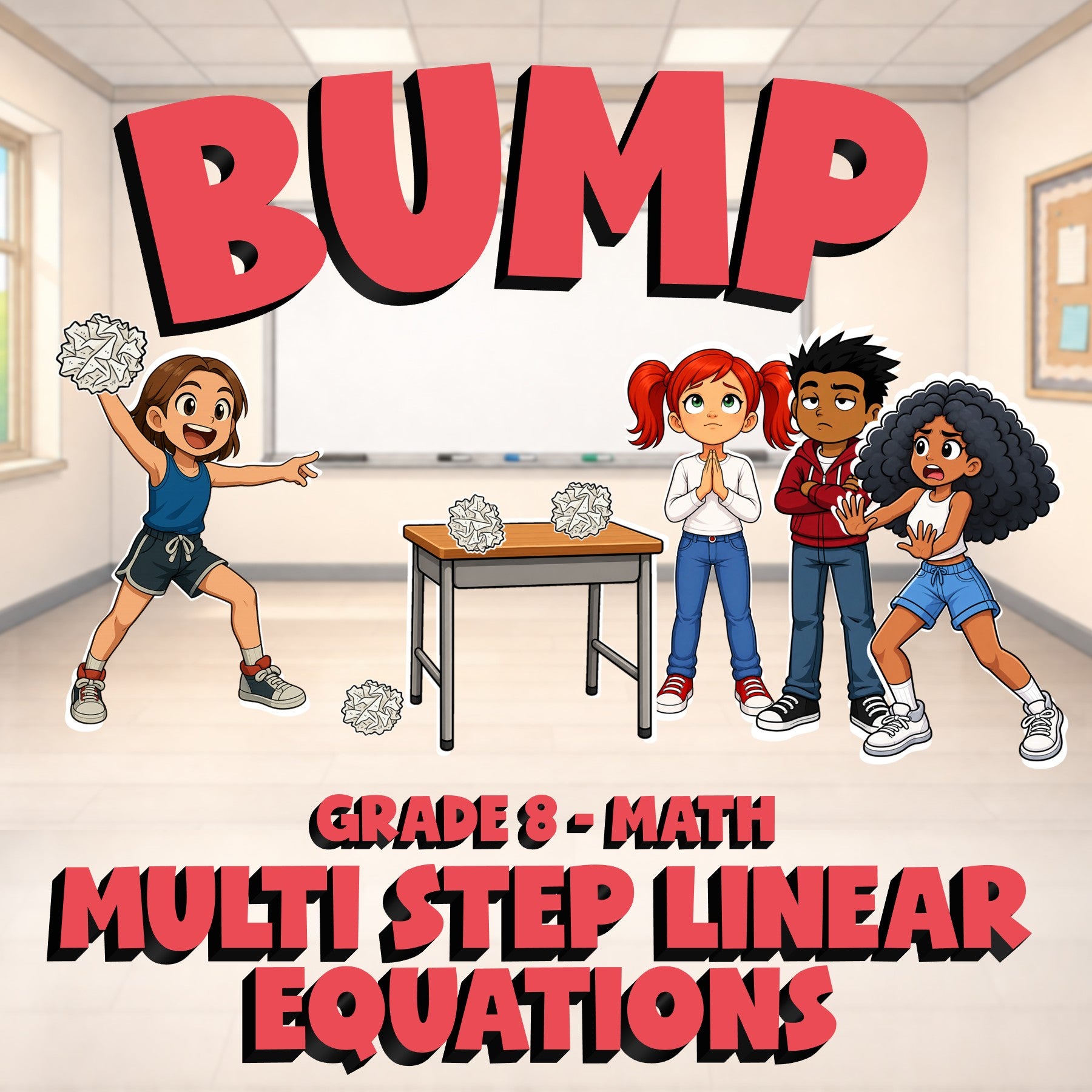 Multi Step Linear Equations BUMP Math Game - No Prep Grade 8 Review Activity