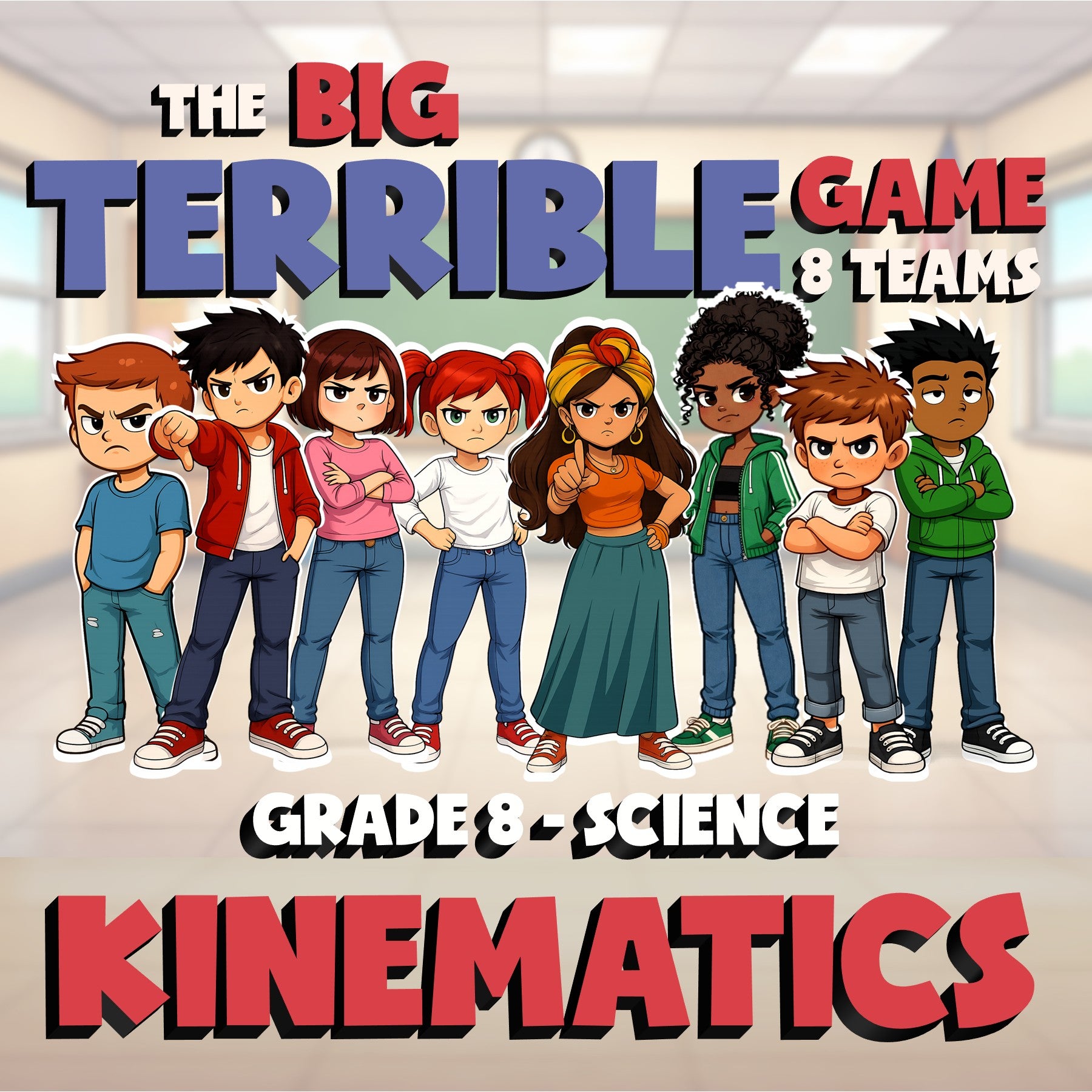 Kinematics BIG TERRIBLE GAME - No Prep Grade 8 Science Review Activity