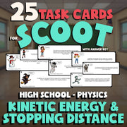 Kinetic Energy & Stopping Distance SCOOT TASK CARDS Science Game - Physics