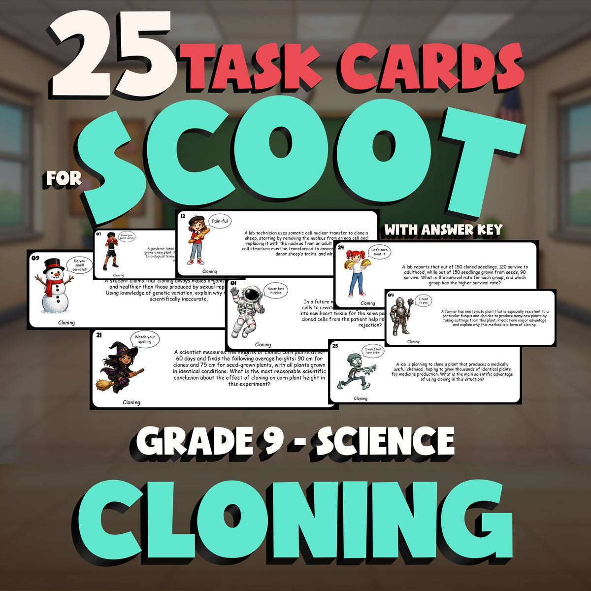 Cloning SCOOT TASK CARDS Science Game - No Prep Grade 9 Review Activity