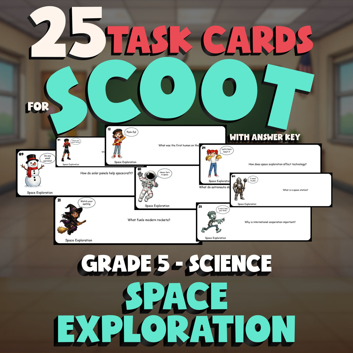 Space Exploration SCOOT TASK CARDS Science Game - No Prep Grade 5 Review