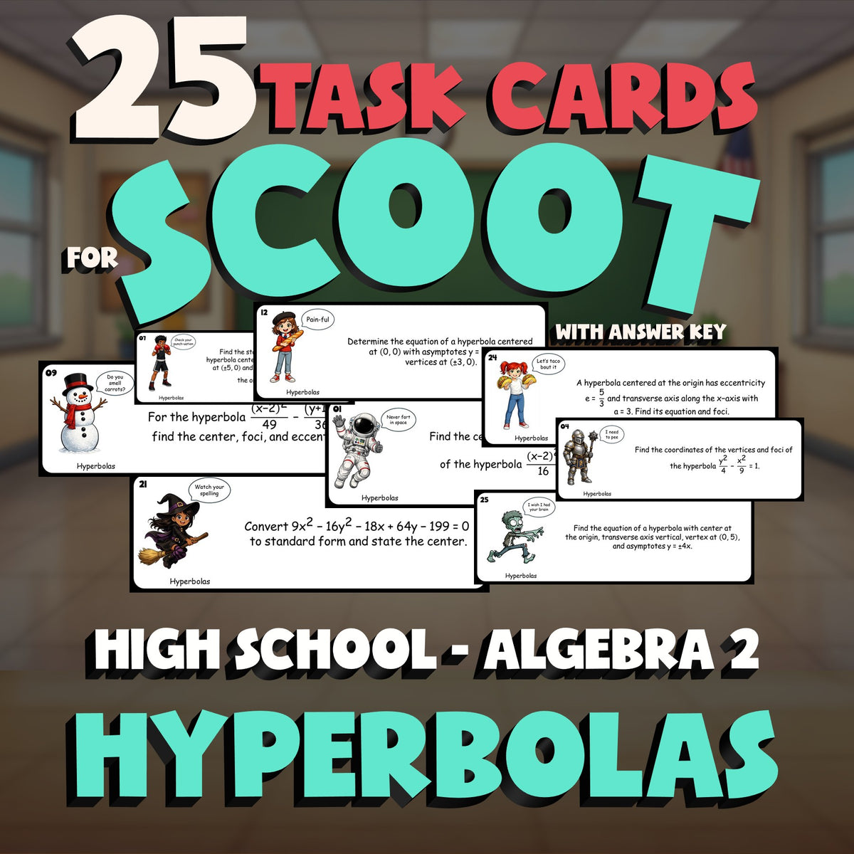 Hyperbolas SCOOT TASK CARDS Math Game - No Prep Algebra 2 Review Activity