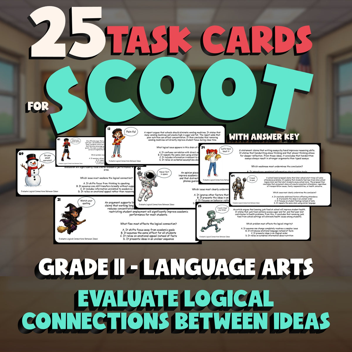 Evaluate Logical Connections Between Ideas SCOOT TASK CARDS ELA Game - Grade 11
