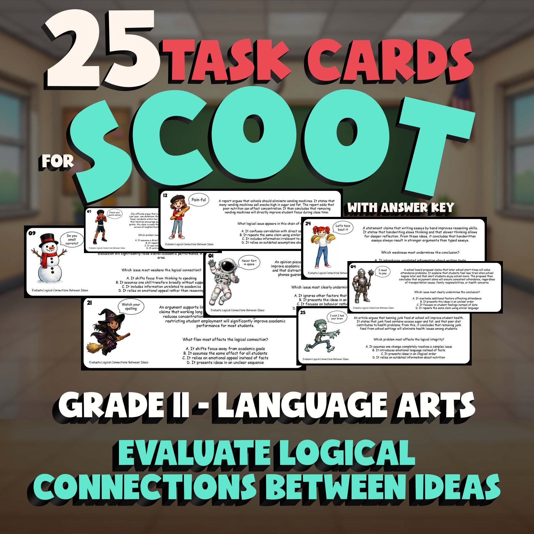 Evaluate Logical Connections Between Ideas SCOOT TASK CARDS ELA Game - Grade 11