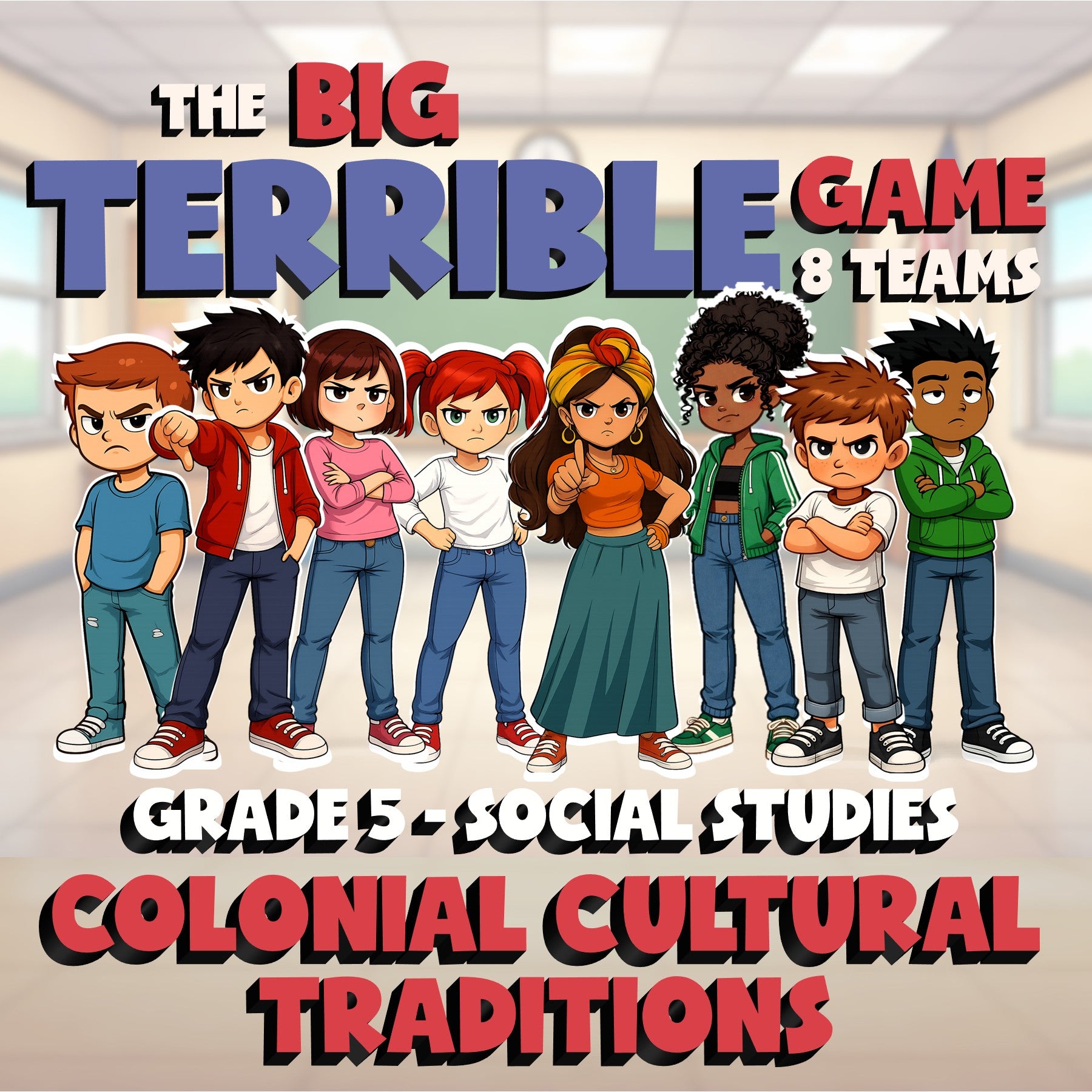 Colonial Cultural Traditions BIG TERRIBLE GAME - No Prep Grade 5 Socials Review