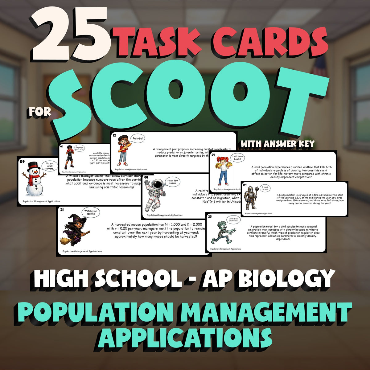 Population Management Applications SCOOT TASK CARDS Science Game - AP Biology