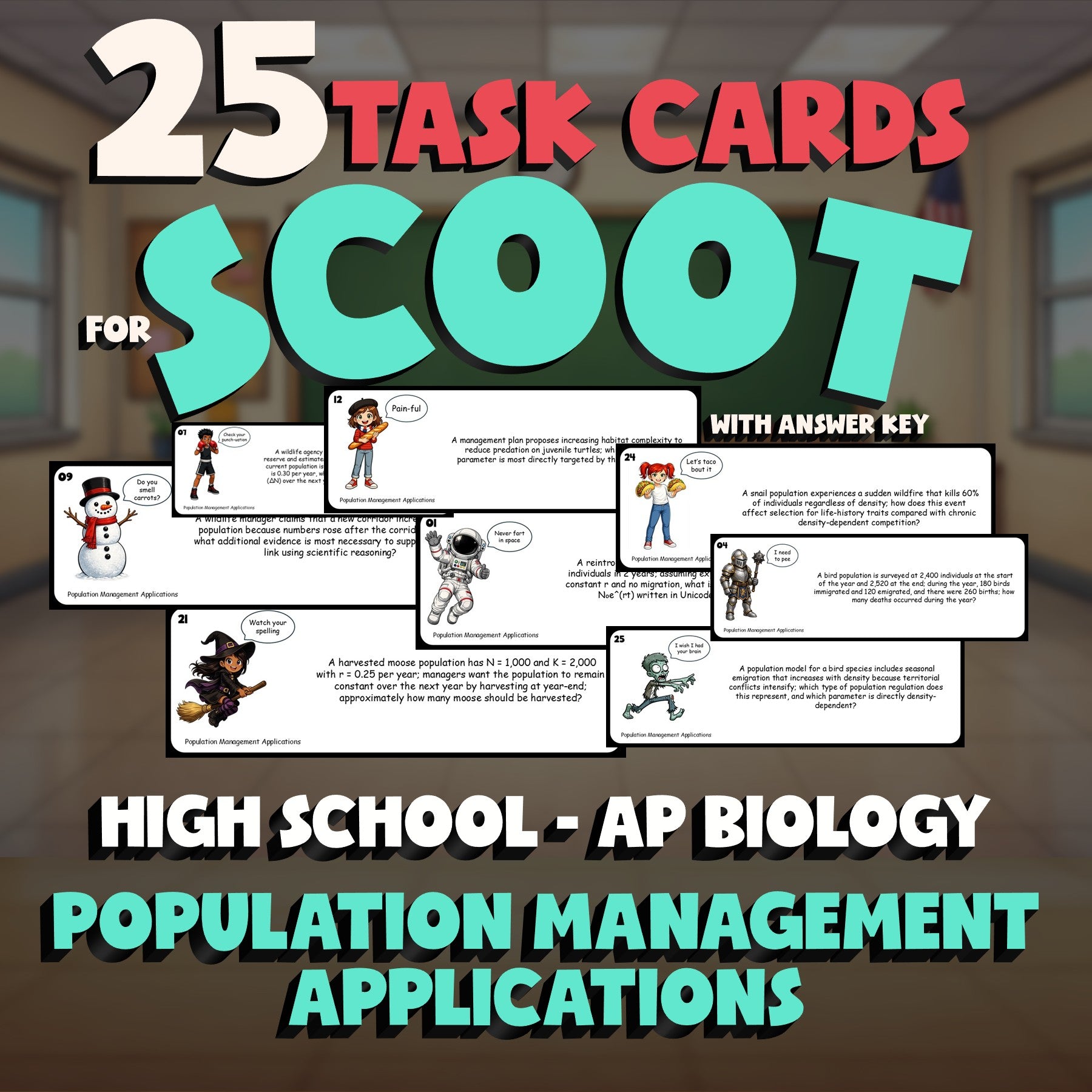 Population Management Applications SCOOT TASK CARDS Science Game - AP Biology