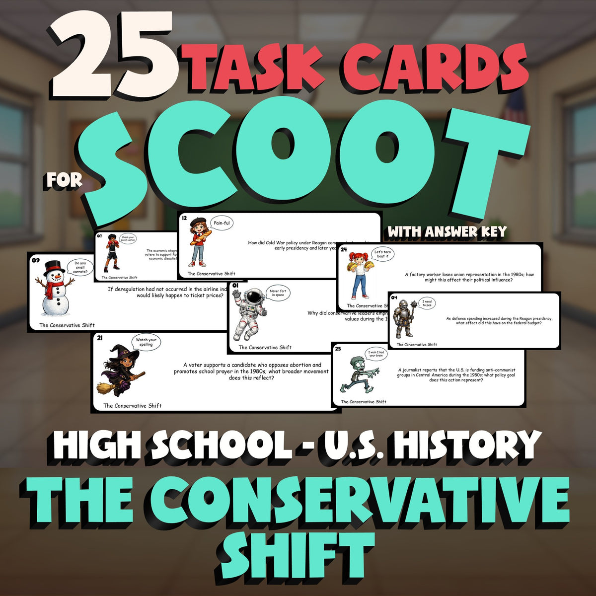The Conservative Shift SCOOT TASK CARDS U.S. History Game - No Prep Review