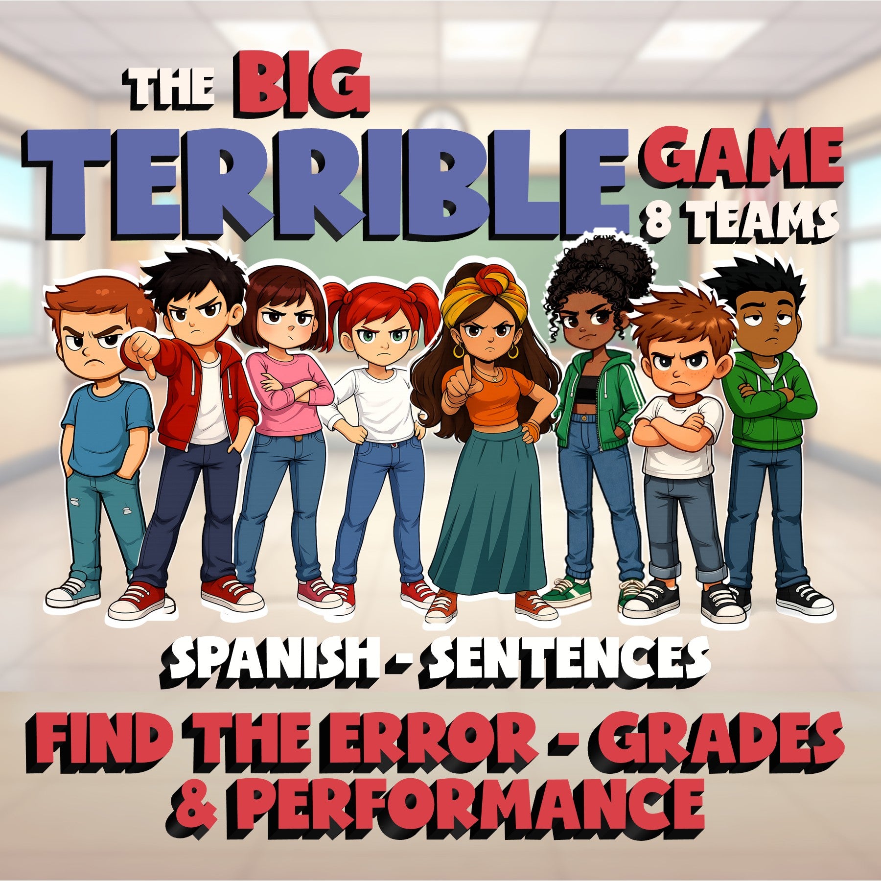 Find the Error - Grades & Performance BIG TERRIBLE GAME - Spanish Exercise