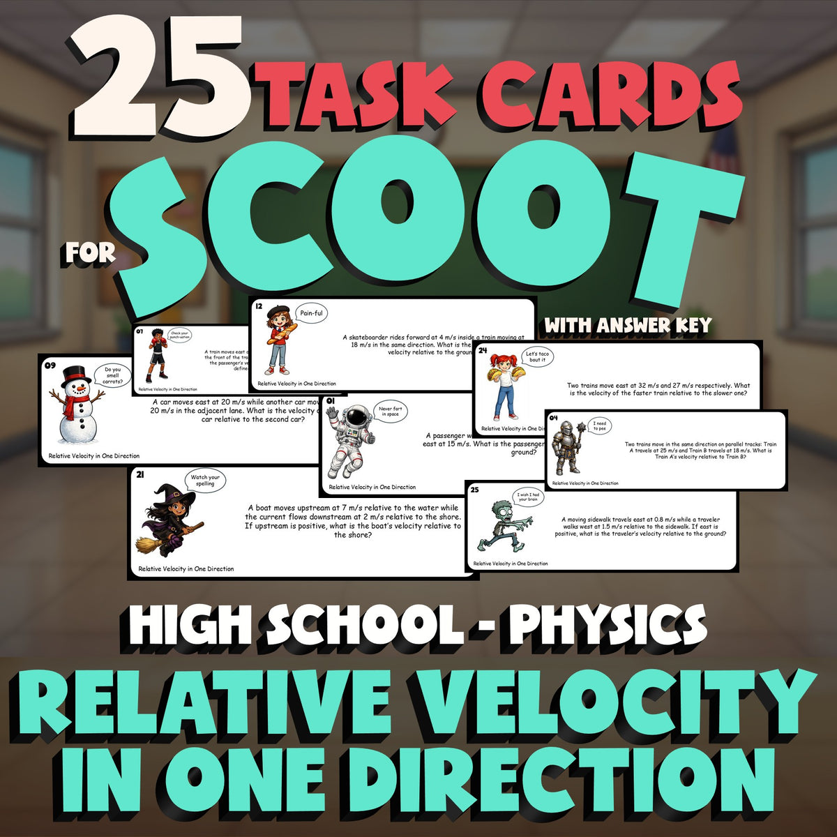Relative Velocity in One Direction SCOOT TASK CARDS Science Game - Physics