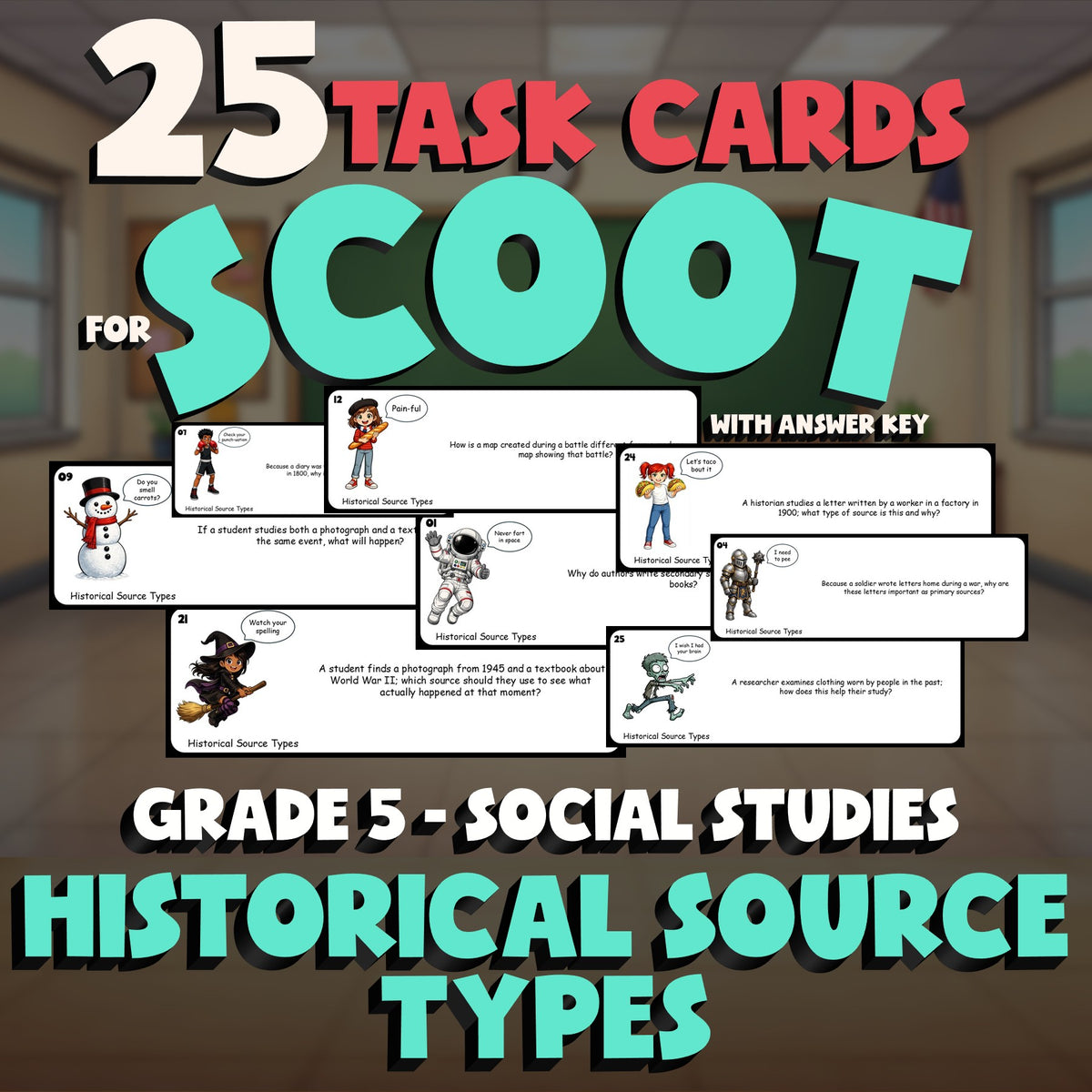 Historical Source Types SCOOT TASK CARDS Socials Game - No Prep Grade 5 Review