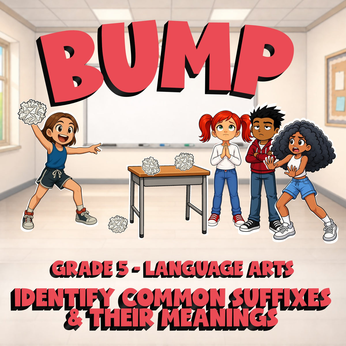 Identify Common Suffixes & Their Meanings BUMP ELA Game - No Prep Grade 5 Review