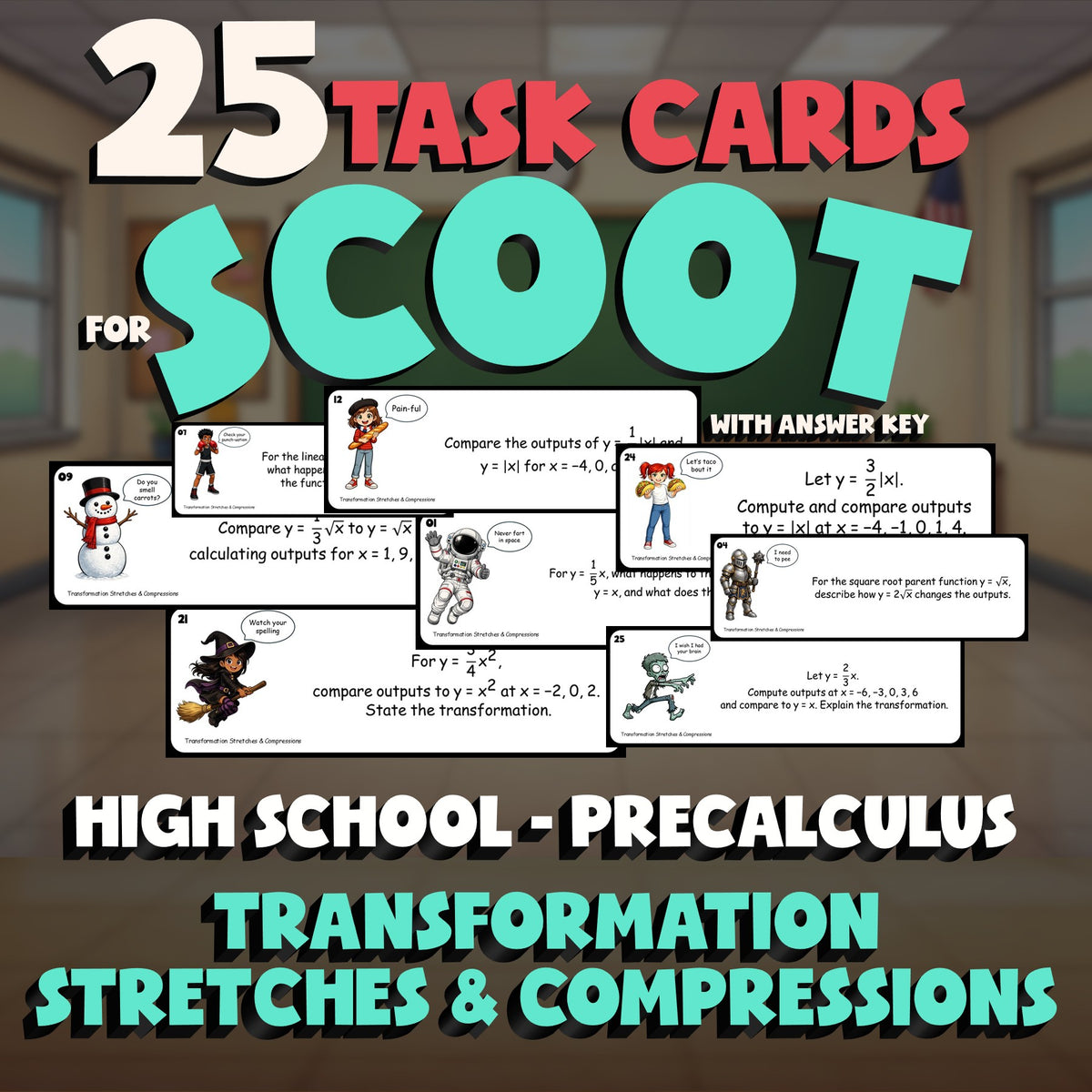 Transformation Stretches & Compressions SCOOT TASK CARDS Math Game - PreCalculus