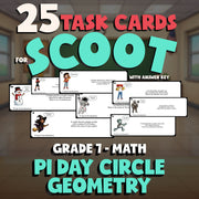 Pi Day Circle Geometry SCOOT TASK CARDS Math Game - No Prep Grade 7 Review