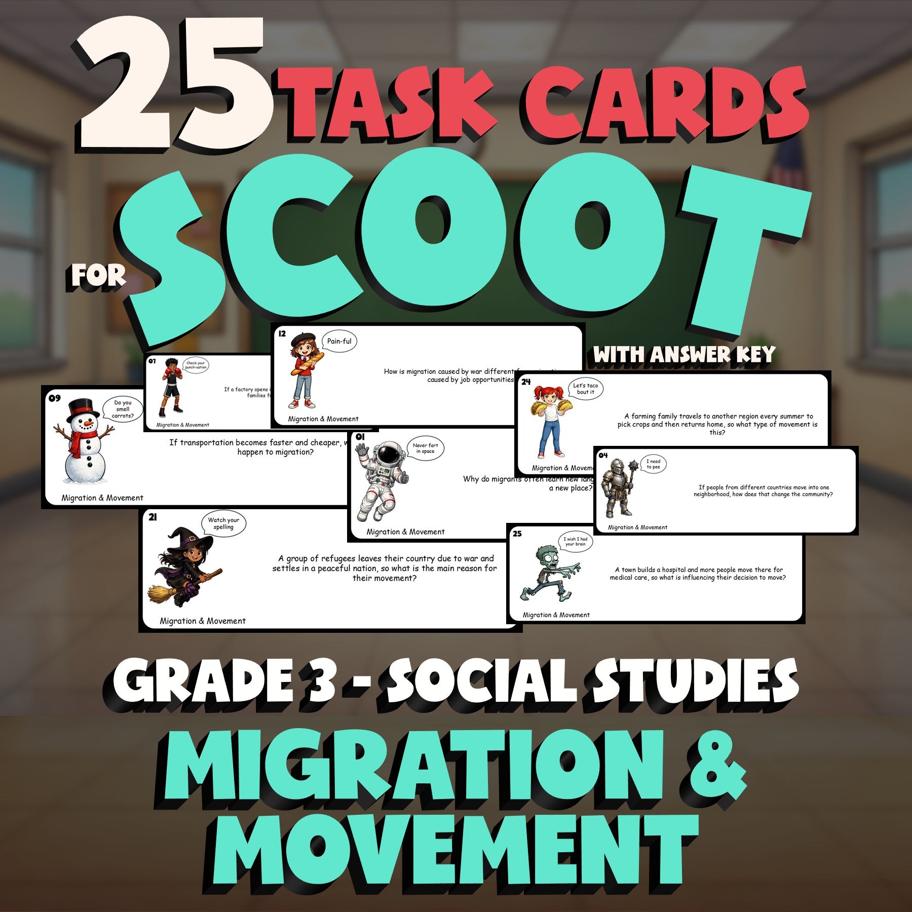 Migration & Movement SCOOT TASK CARDS Socials Game - No Prep Grade 3 Review