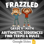 Arithmetic Sequences Find Terms & Rules FRAZZLED Math Game - No Prep Grade 9