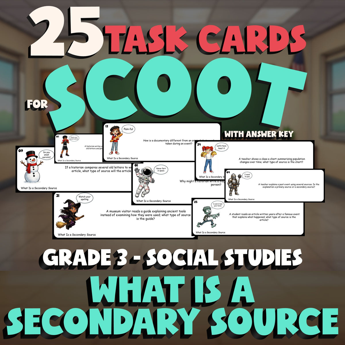 What Is a Secondary Source SCOOT TASK CARDS Socials Game - No Prep Grade 3