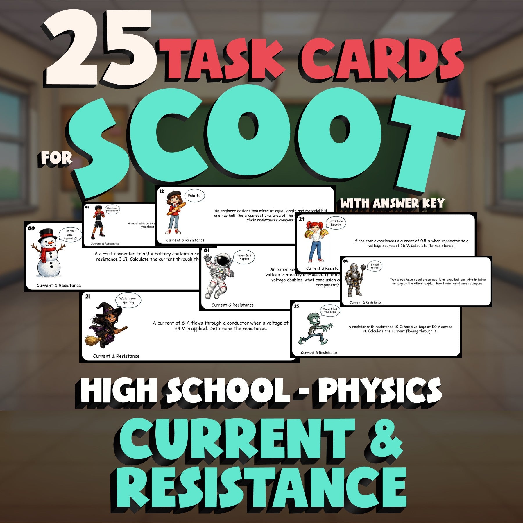 Current & Resistance SCOOT TASK CARDS Science Game - No Prep Physics Review