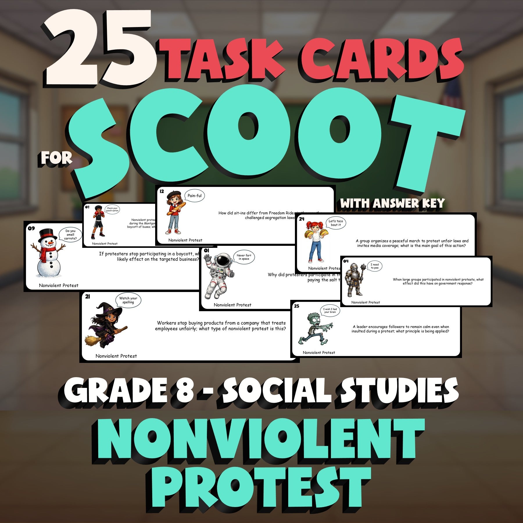 Nonviolent Protest SCOOT TASK CARDS Socials Game - No Prep Grade 8 Review