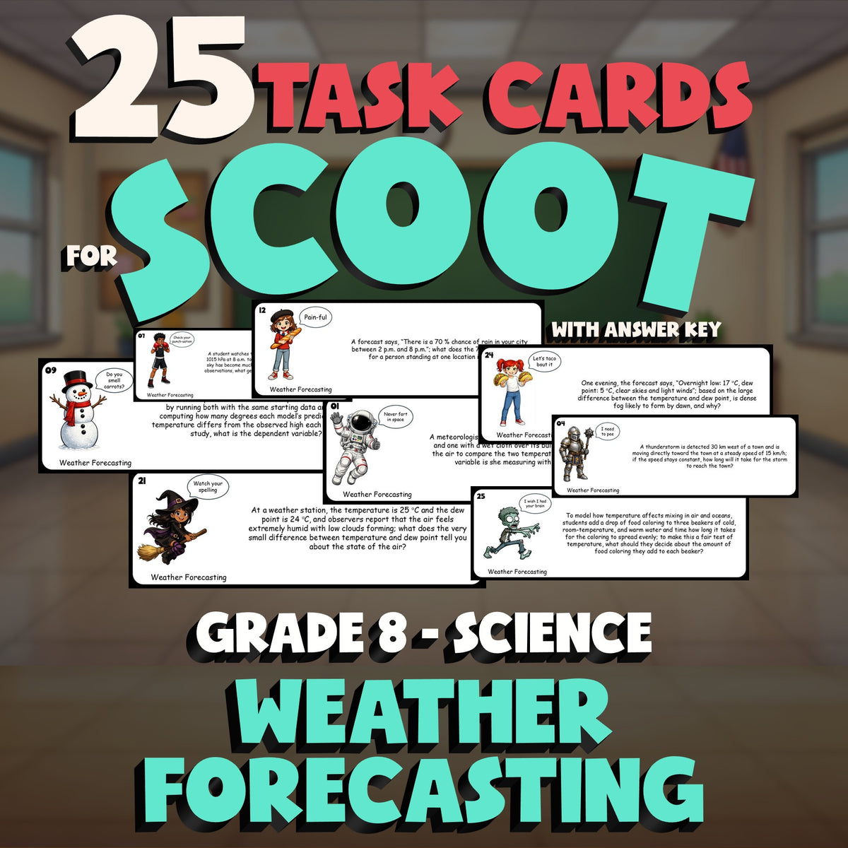 Weather Forecasting SCOOT TASK CARDS Science Game - No Prep Grade 8 Review