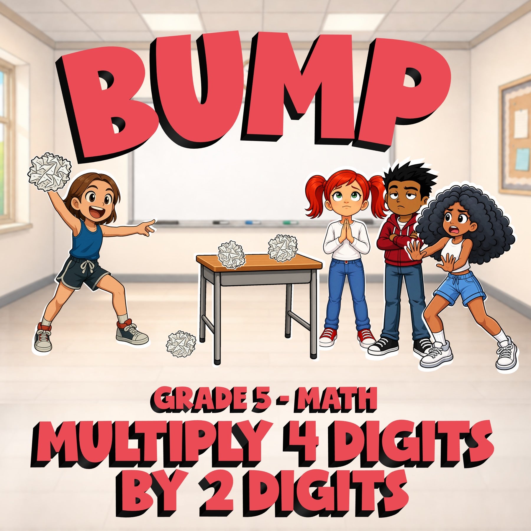 Multiply 4 Digits by 2 Digits BUMP Math Game - No Prep Grade 5 Review Activity