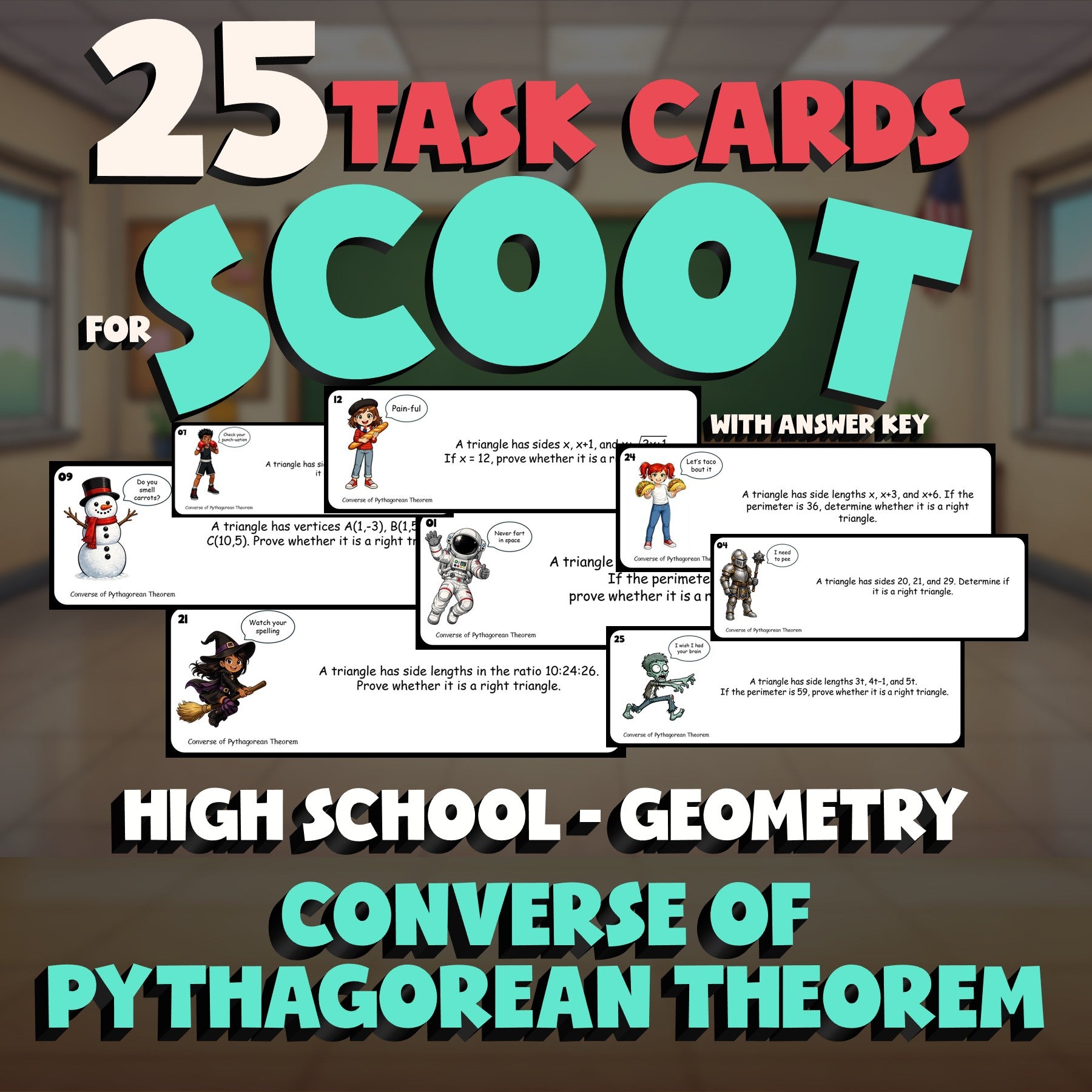 Converse of Pythagorean Theorem SCOOT TASK CARDS Math Game - No Prep Geometry