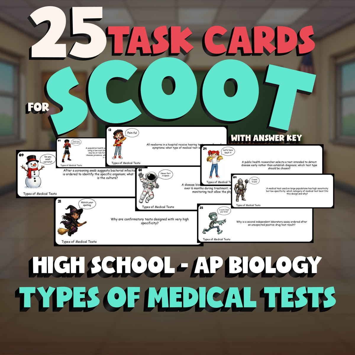 Types of Medical Tests SCOOT TASK CARDS Science Game - No Prep AP Biology Review