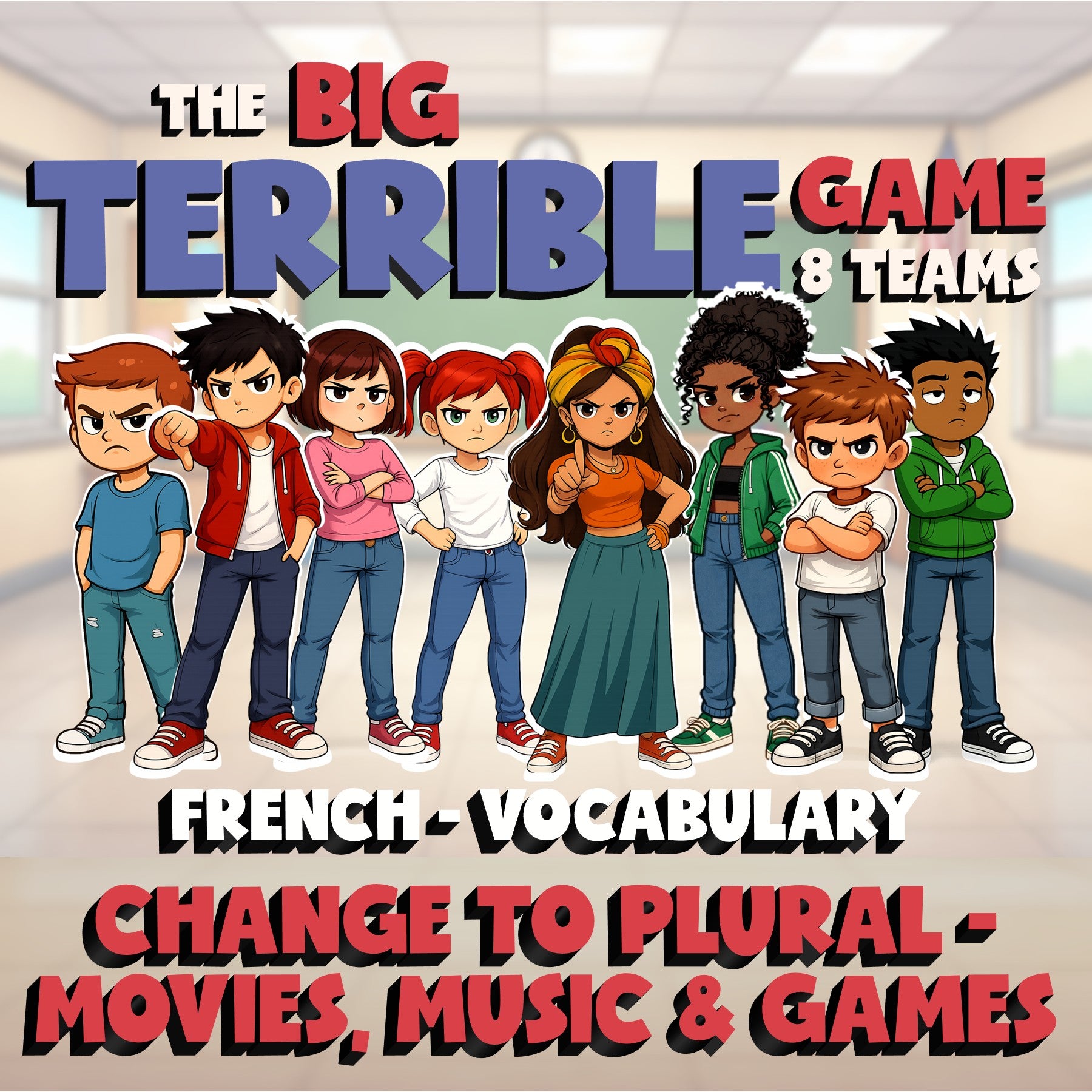 Change to Plural - Movies, Music & Games BIG TERRIBLE GAME - French Exercise