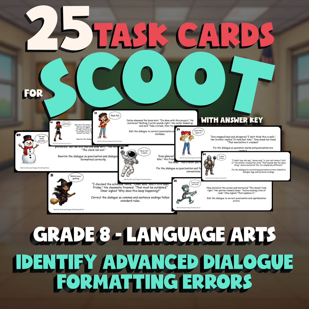 Identify Advanced Dialogue Formatting Errors SCOOT TASK CARDS ELA Game - Grade 8