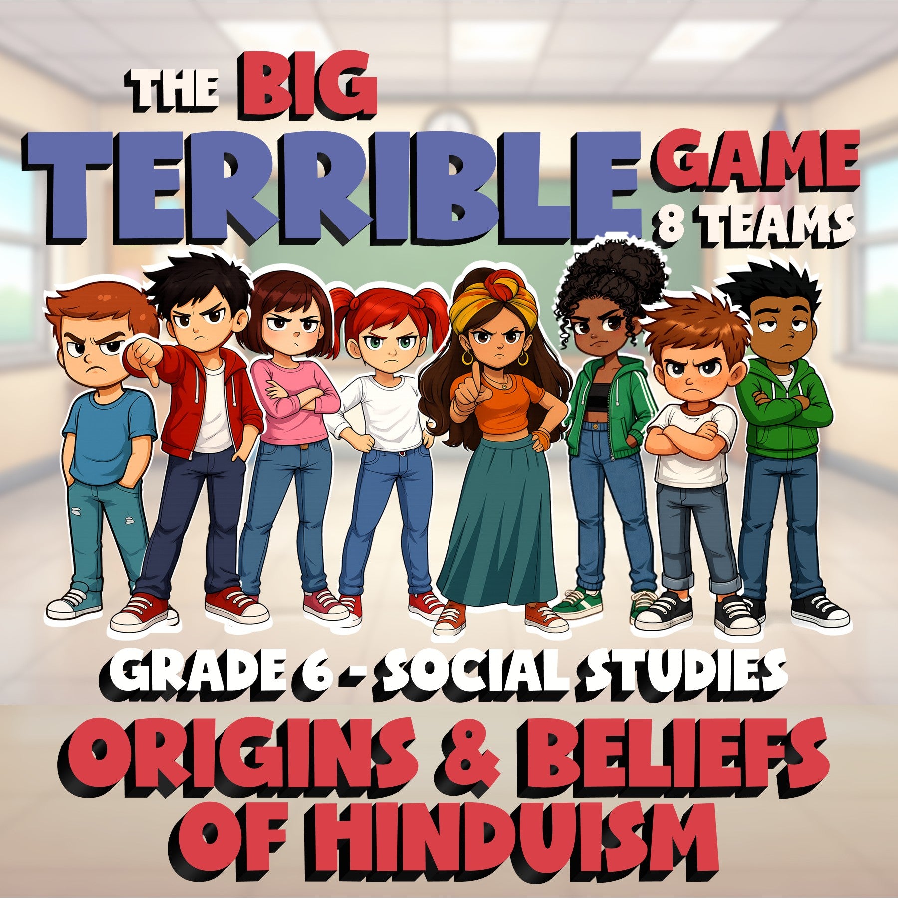 Origins & Beliefs of Hinduism BIG TERRIBLE GAME - No Prep Grade 6 Socials Review
