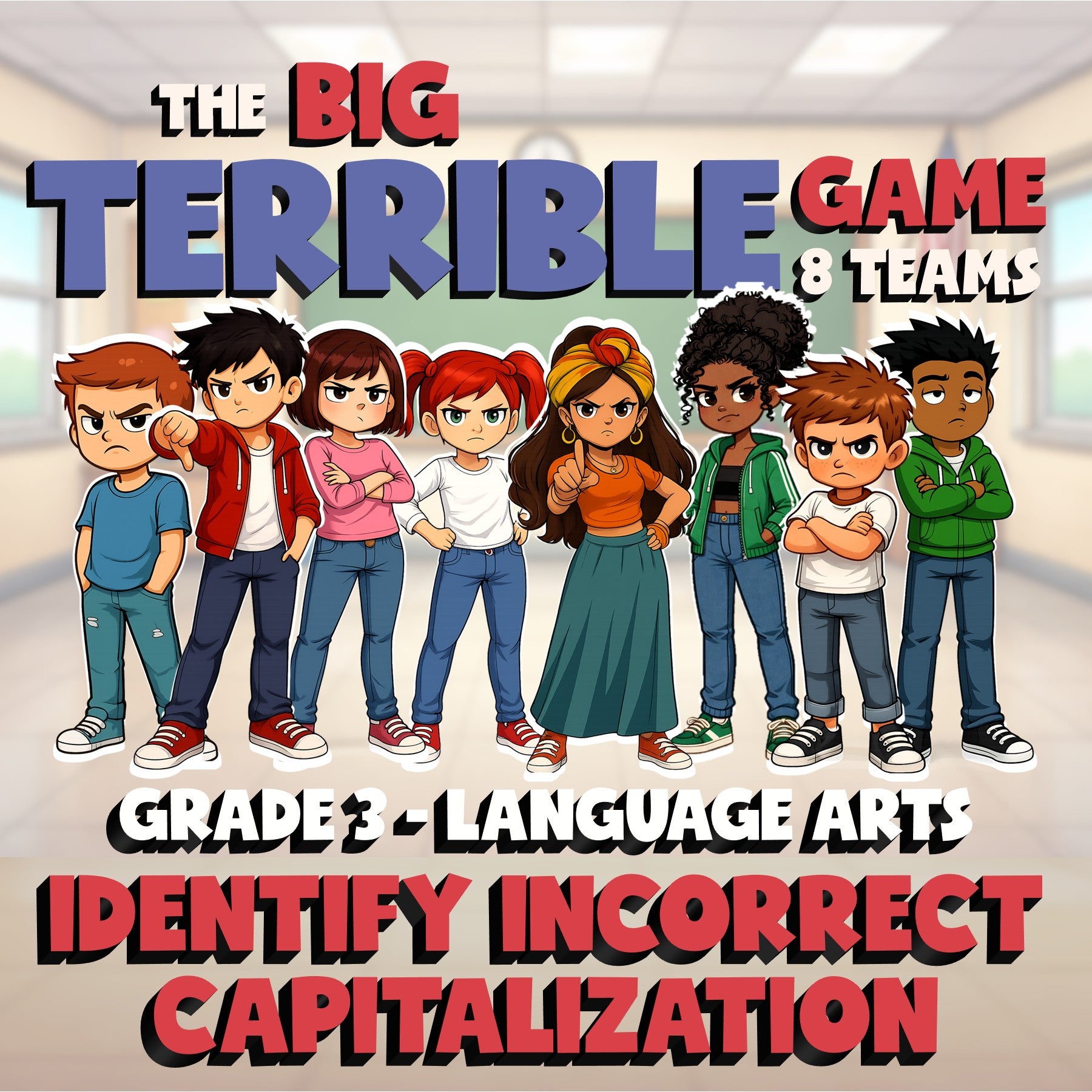 Identify Incorrect Capitalization BIG TERRIBLE GAME - No Prep Grade 3 ELA Review