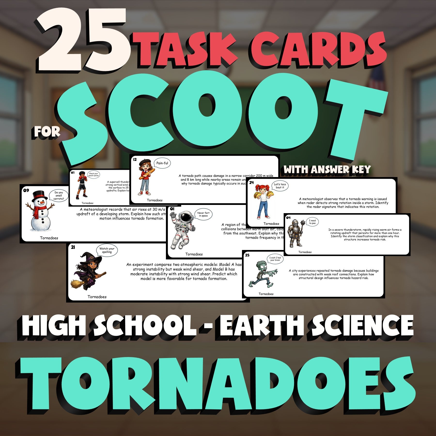 Tornadoes SCOOT TASK CARDS Game - No Prep Earth Science Review Activity