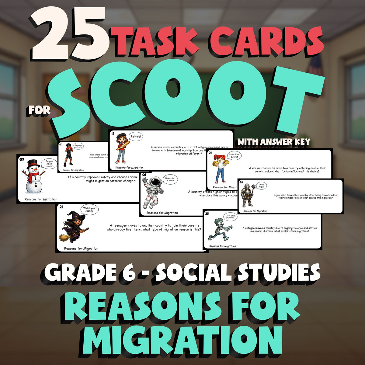 Reasons for Migration SCOOT TASK CARDS Socials Game - No Prep Grade 6 Review