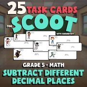 Subtract Different Decimal Places SCOOT TASK CARDS Math Game - No Prep Grade 5