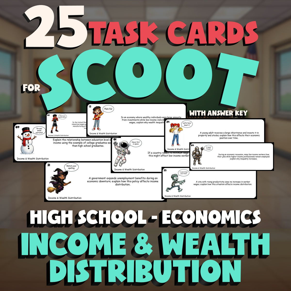 Income & Wealth Distribution SCOOT TASK CARDS Economics Game - No Prep Review