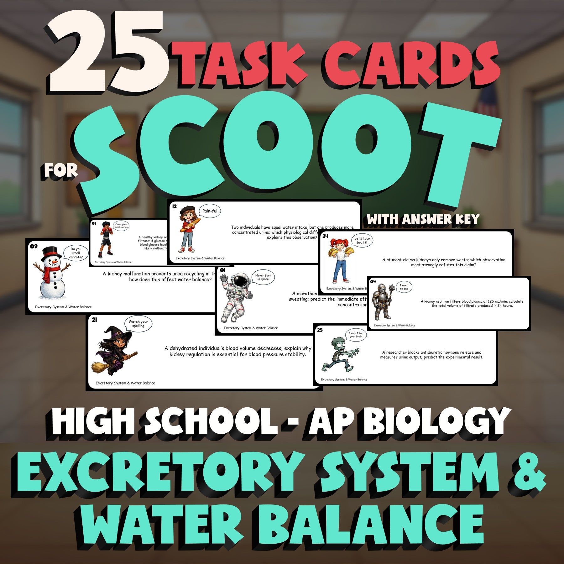 Excretory System & Water Balance SCOOT TASK CARDS Science Game - AP Biology