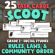 Rules, Laws, & Community Order SCOOT TASK CARDS Socials Game - No Prep Grade 3