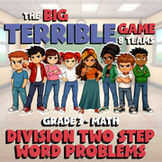 Division Two Step Word Problems BIG TERRIBLE GAME - No Prep Grade 3 Math Review