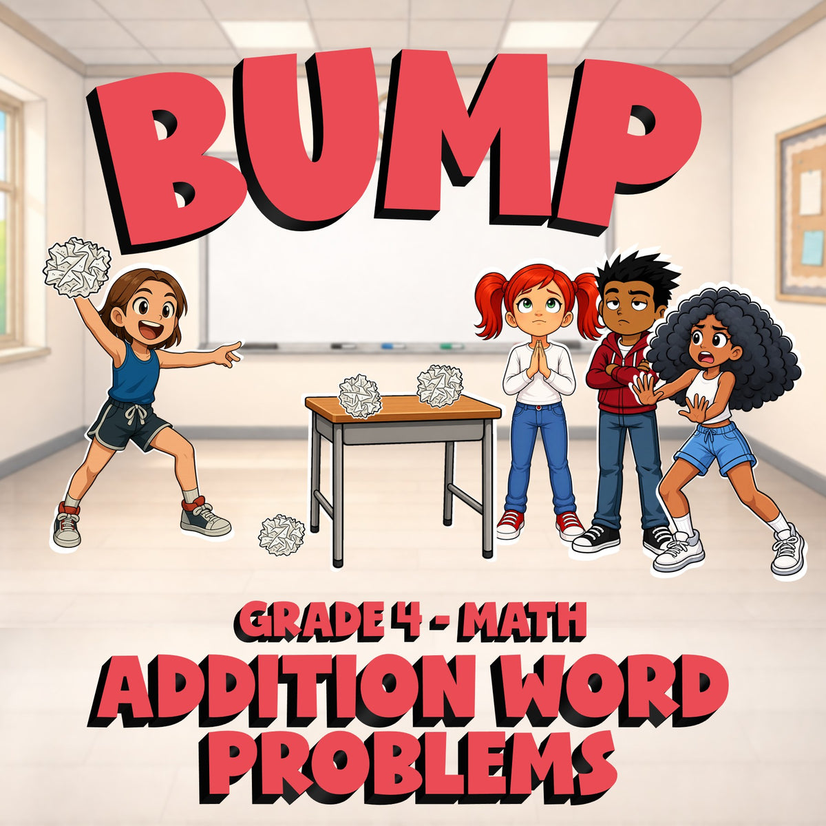 Addition Word Problems BUMP Math Game - No Prep Grade 4 Review Activity