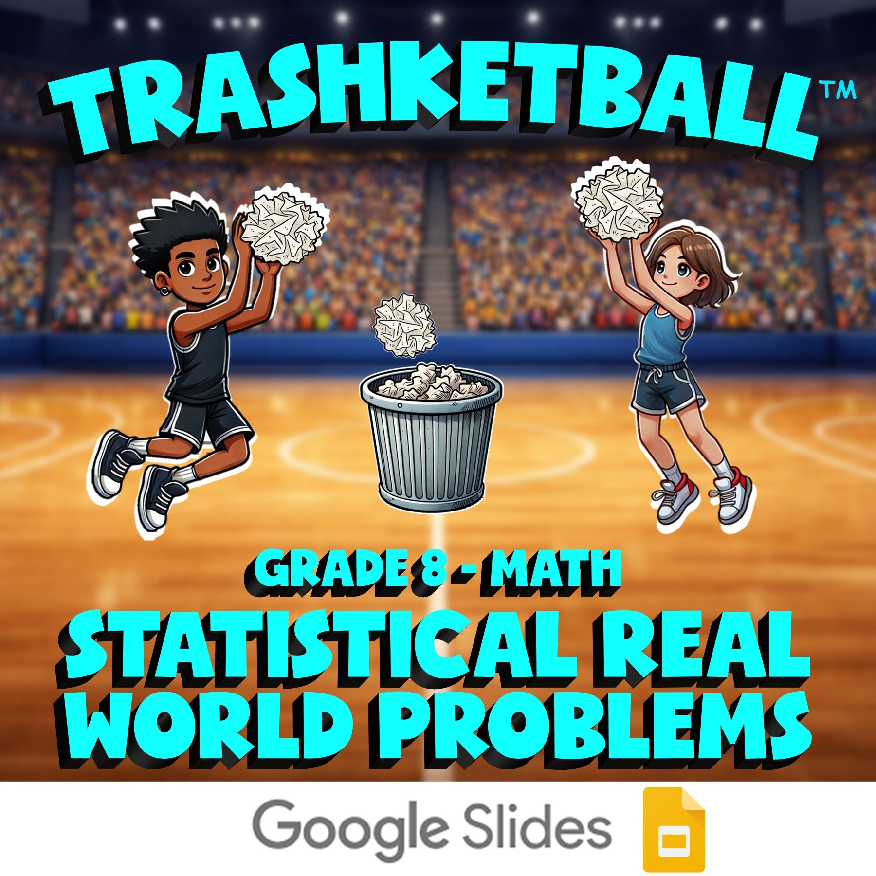 Statistical Real World Problems TRASHKETBALL Math Game - No Prep Grade 8 Review