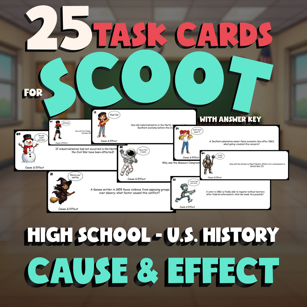 Cause & Effect SCOOT TASK CARDS U.S. History Game - No Prep Review Activity