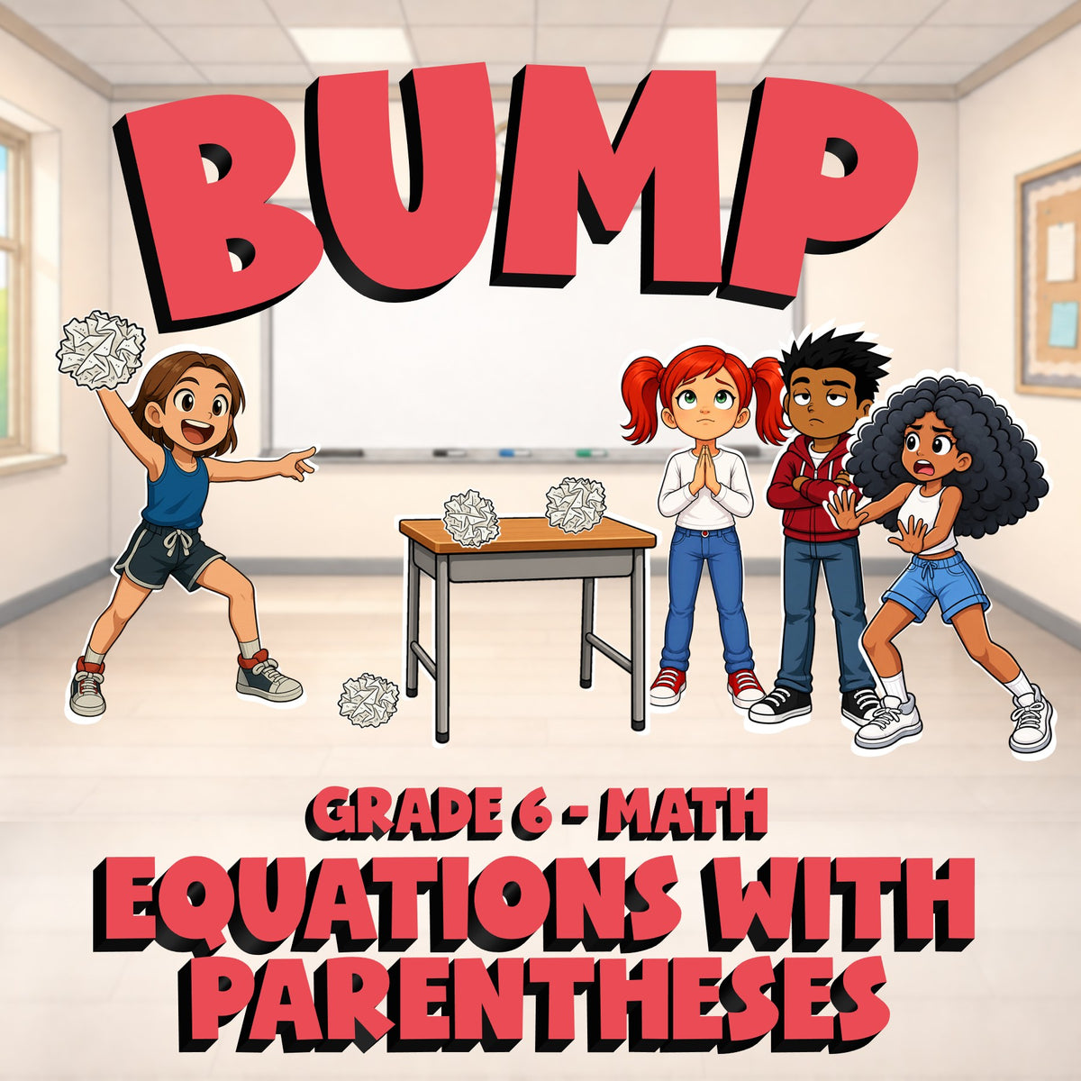 Equations with Parentheses BUMP Math Game - No Prep Grade 6 Review Activity