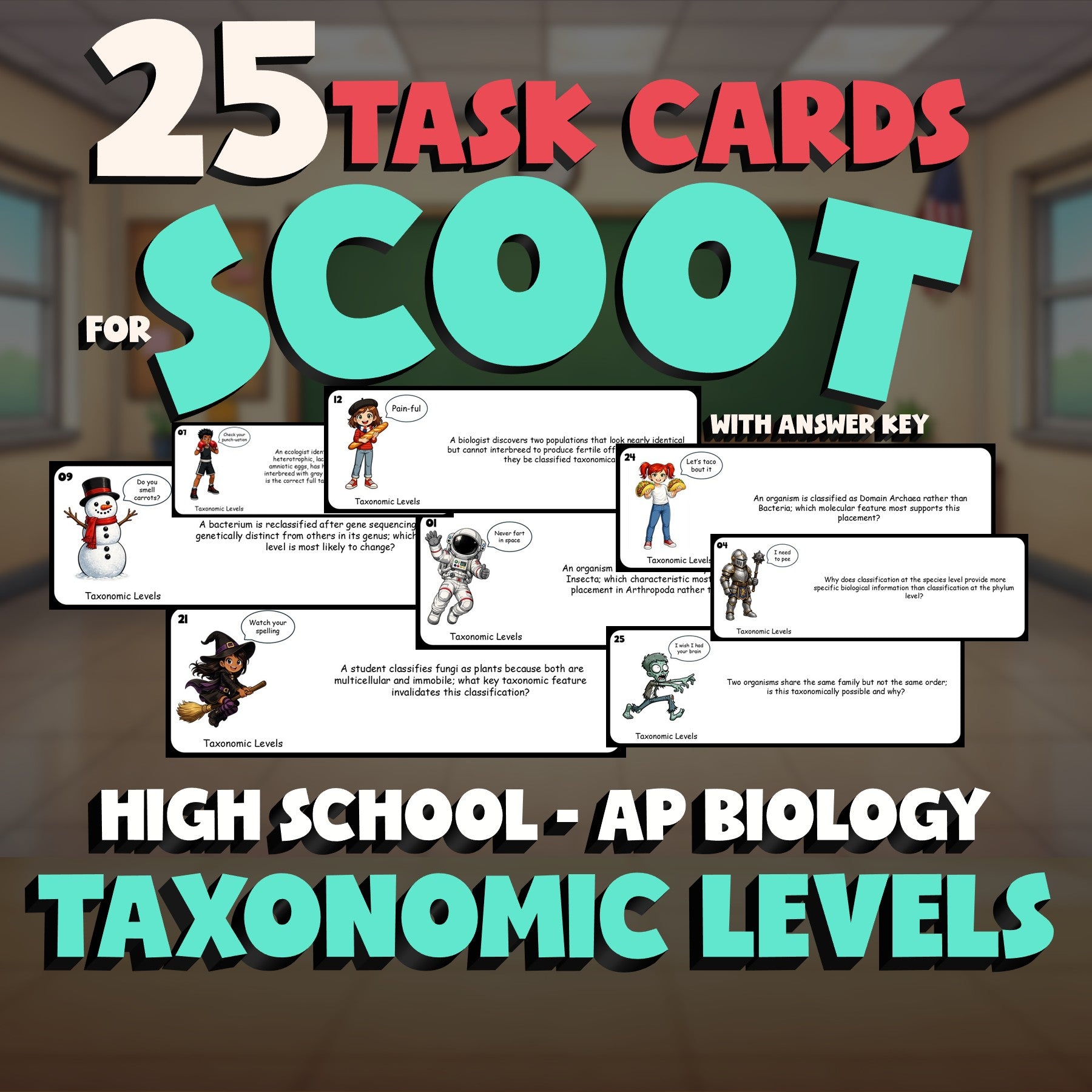 Taxonomic Levels SCOOT TASK CARDS Science Game - No Prep AP Biology Review