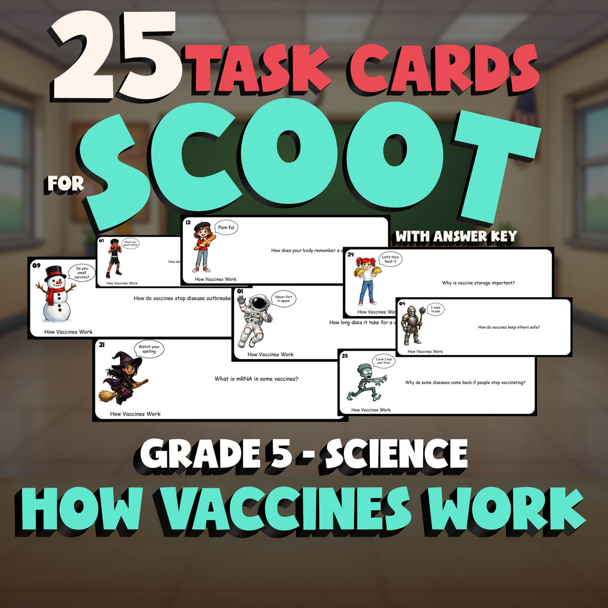 How Vaccines Work SCOOT TASK CARDS Science Game - No Prep Grade 5 Review