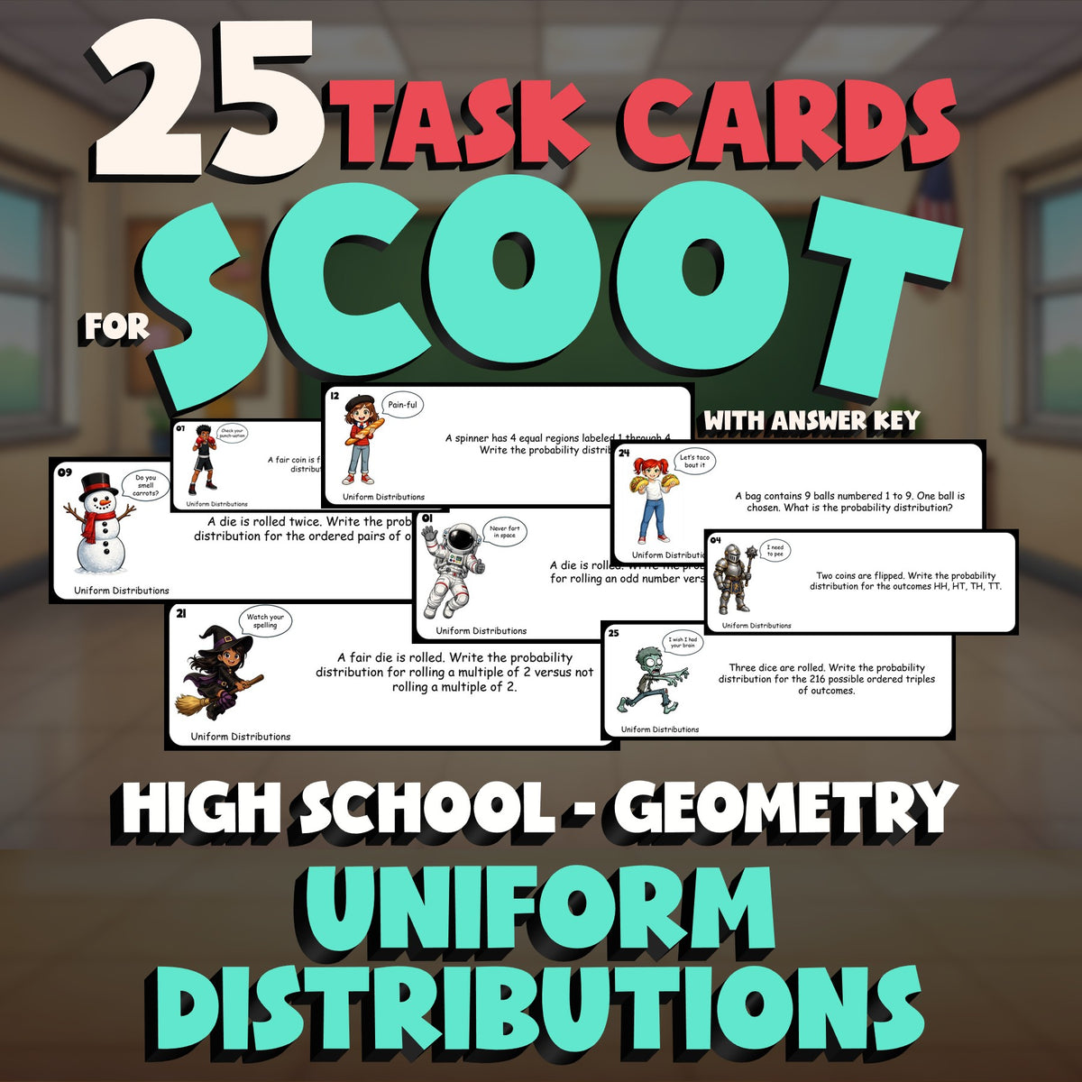 Uniform Distributions SCOOT TASK CARDS Math Game - No Prep Geometry Review