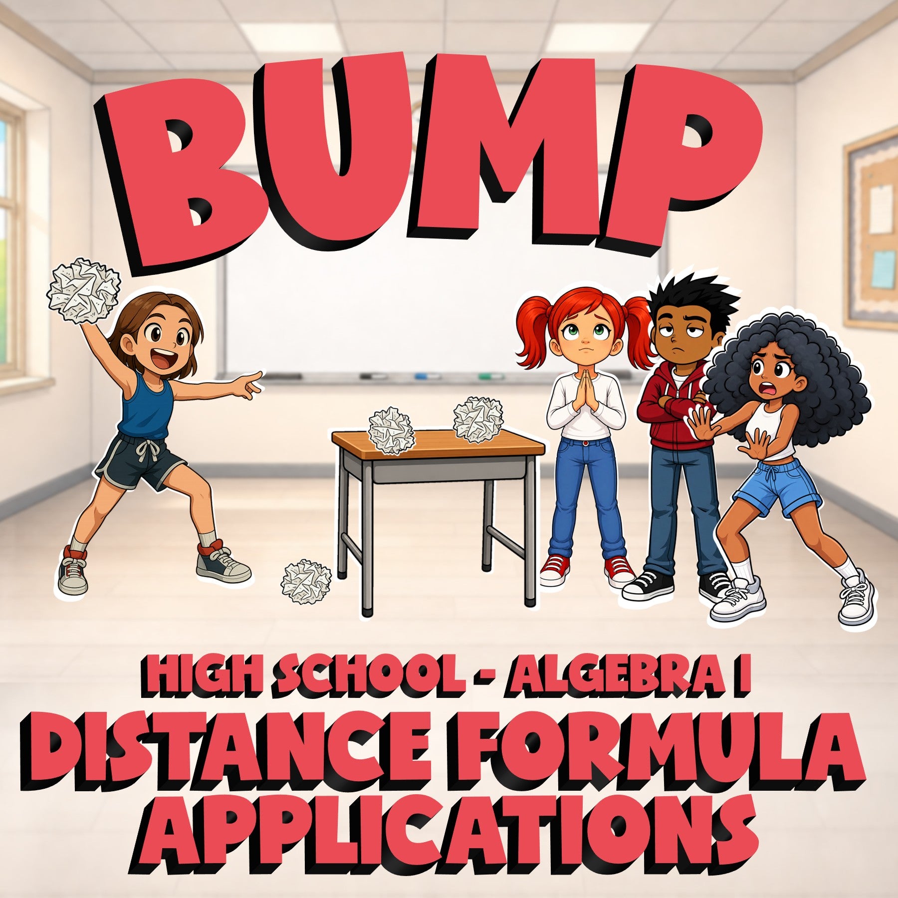Distance Formula Applications BUMP Math Game - No Prep Algebra 1 Review Activity